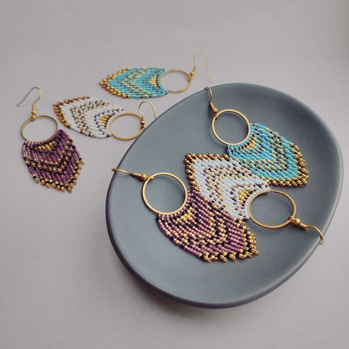 Ръчно изработени обеци, Японски мъниста, Неръждаема стомана, Стилни