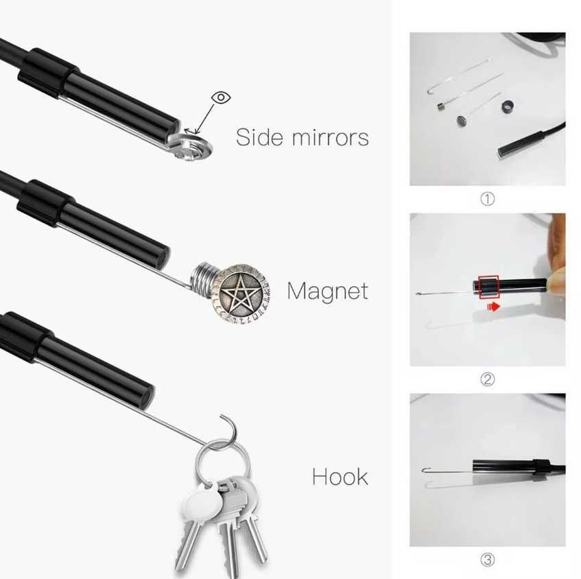 Ендоскоп с Твърд Кабел Водоустойчив Бороскоп Камера USB OTG 5.5mm 2M