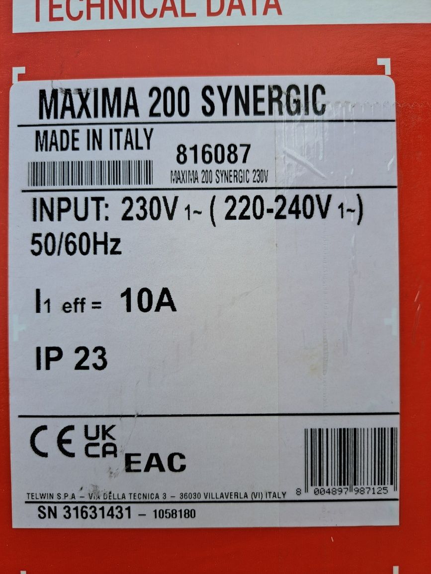 Aparat de sudura Telwin Maxima 200 Synergic tip MIG-MAG Cod: 816087