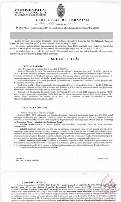 Teren stradal Sisesti, sector 1, Bucuresti-910 mp