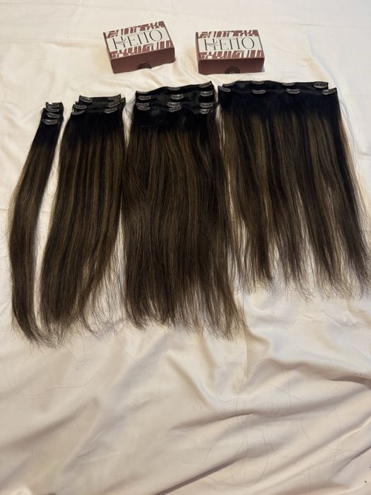 Două seturi extensii de păr clip on 100% natural