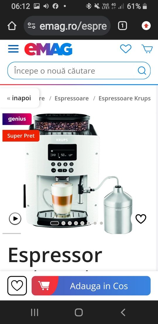 Vand expresor automat Krups boabe