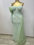 Rochie Sirena Lunga Ocazie Perle Cristale Tiul Detasabil Turcoaz Verde