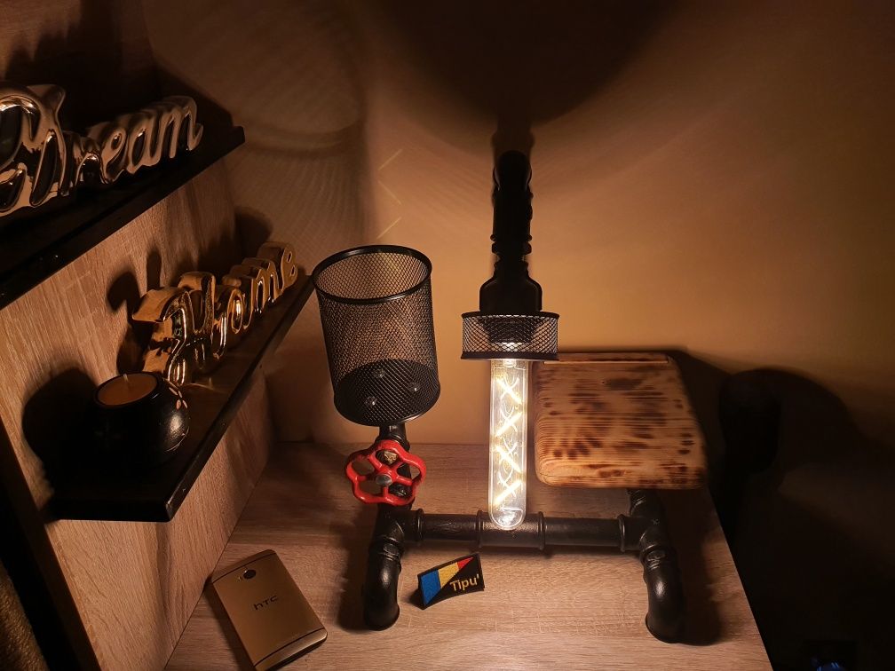 veioza/lampa steampunk, stil industrial, fitinguri fonta, handmade