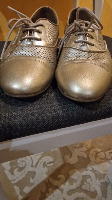 Pantofi aurii, piele, oxford, Anna Cori, 38