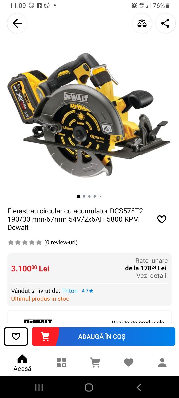 Circular Dewalt DCS 575 cu acumulator de  9A