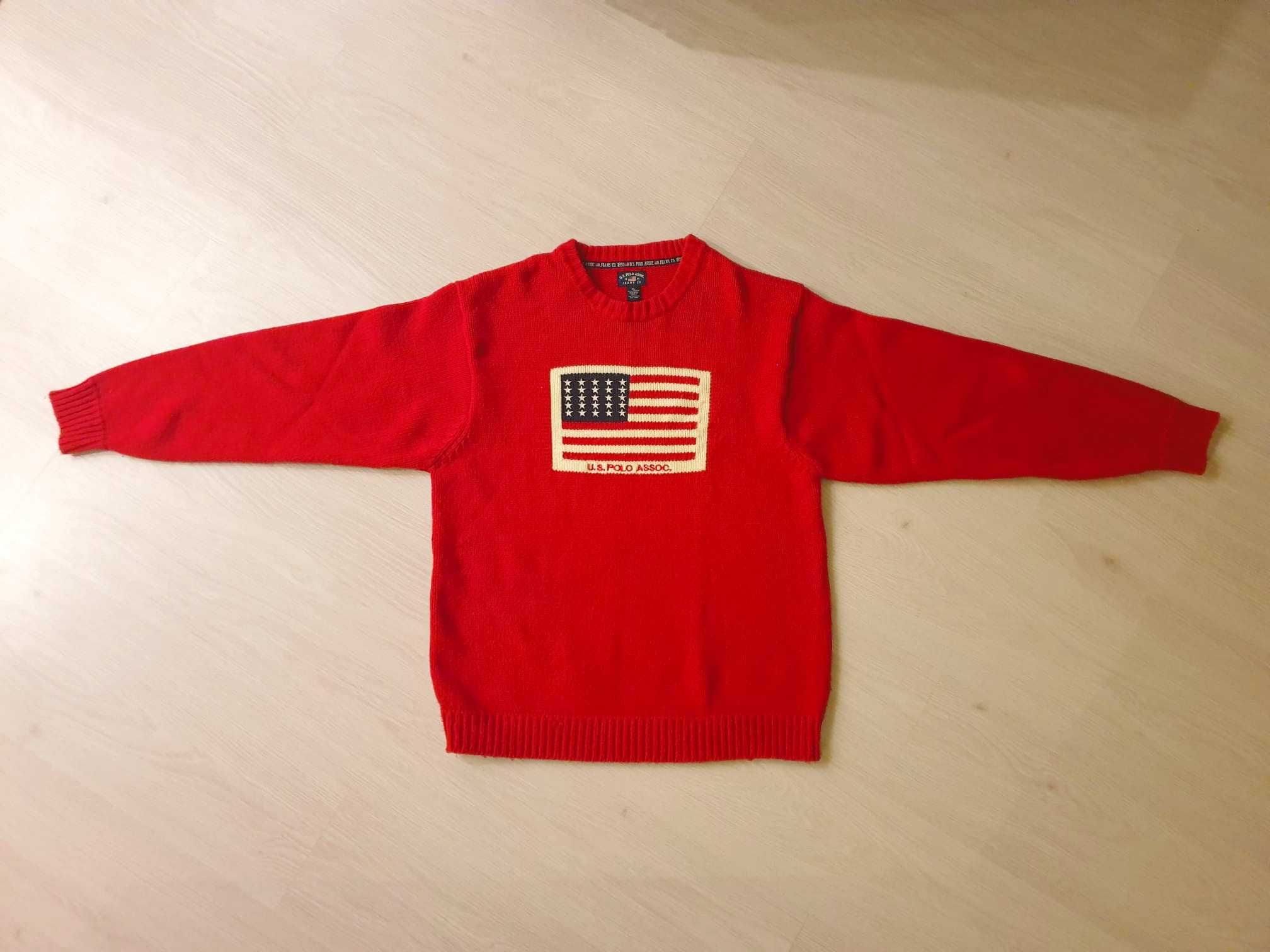 Pulover rosu U.S. Polo Assn. Red American Flag Sweater  XL usa