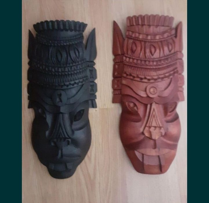 Goblen cu clopot bronz intrare Mască tribala abanos