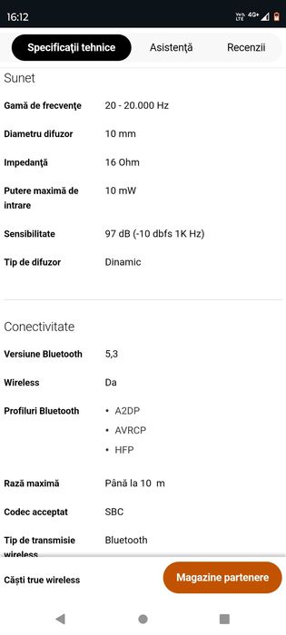 Casti Noi PHILIPS TAT1209WT/00, True wireless,Bluetooth,In-ear