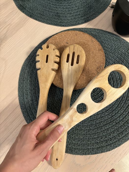 Set 3 linguri din lemn pentru paste , set ustensile lemn paste