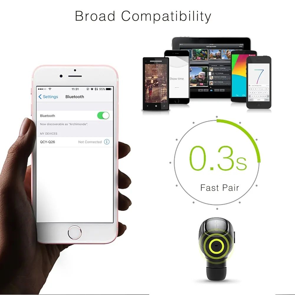 QCY Q26 Ultra Mini In-Ear  Wi-Fi Bluetooth 4.1 Headset, Built-In Mic