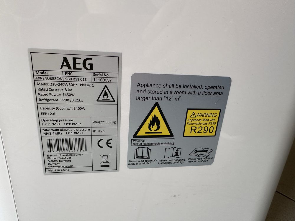 Мобилен климатик AEG ChillFlex Pro AXP34U338CW, 12000 BTU, LED дисплей