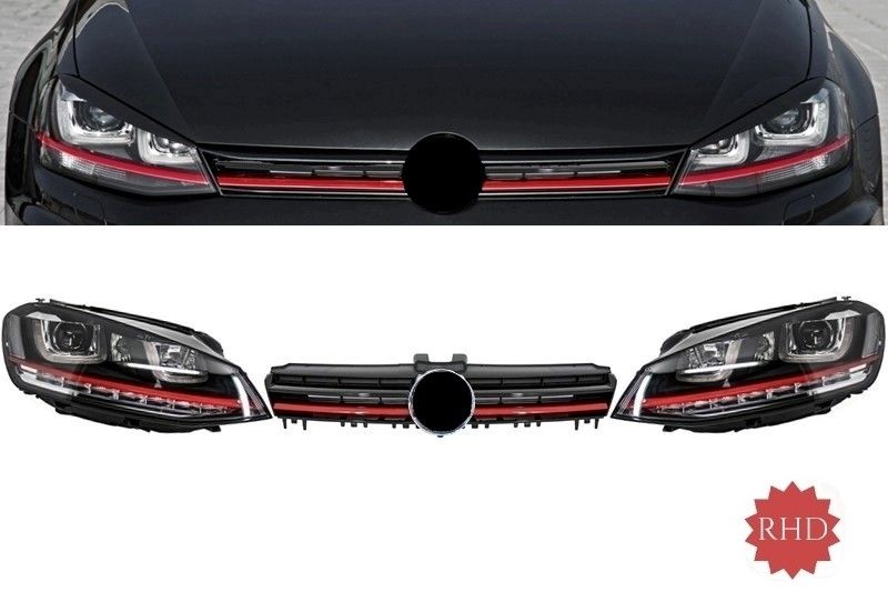 Ansamblu Faruri 3D Semnal Dinamic LED cu Grila VW Golf 7 VII