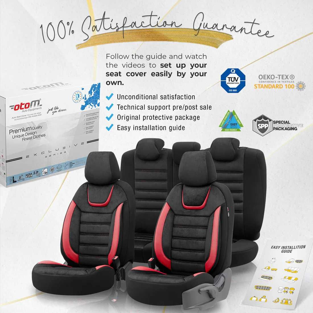 Тапицерия OTOM–Черно/Червено,Текстил,за Предни и Задни Седалки
