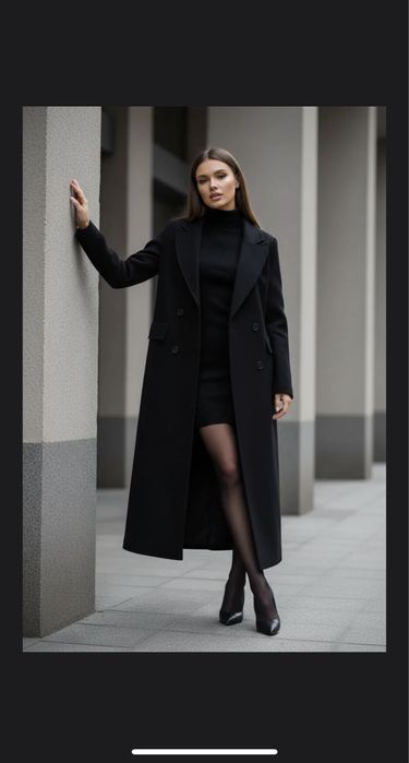 Пальто женское черное длинное