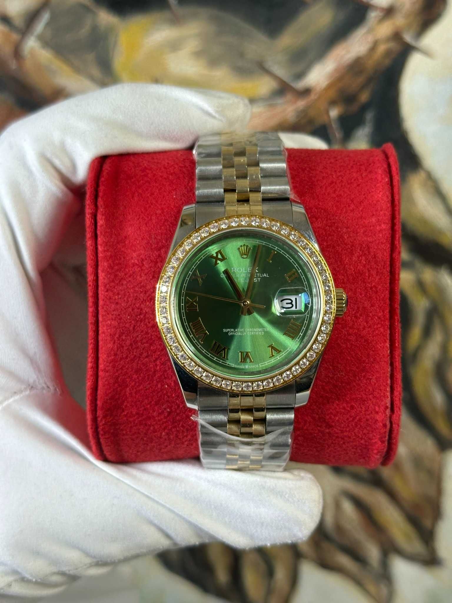 Rolex Date Just 36 MM Two tone Gold Diamond Bezel 126233 Green Dial