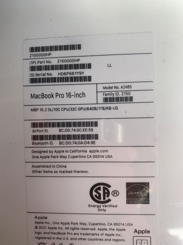 Ноутбук Apple Macbook Pro 16.2 M1Max/64Gb/2Tb 2021 Space Gray