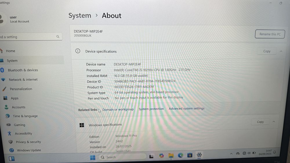 Лаптоп Lenovo Thinkpad T14 Gen 1 Intel i5 -10210u 16GB 256GB SSD