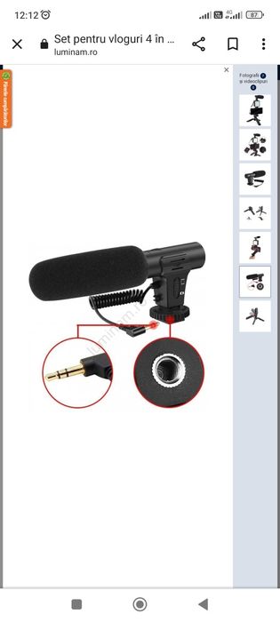 Set pentru vloguri 4 în 1 – microfon, lampă LED, trepied, suport de te