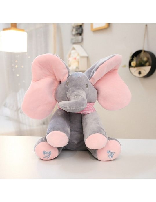 Плюшена детска играчка слон с музикален бутон
