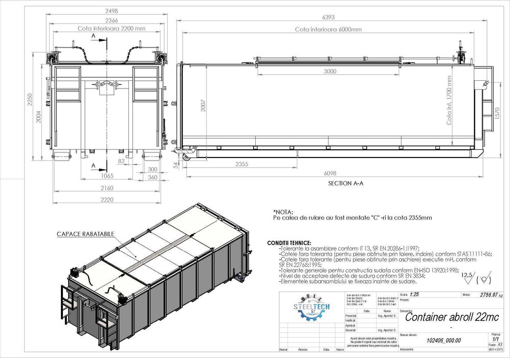 Containere Abroll 22 m3 - de mare capacitate - DIRECT PRODUCATOR