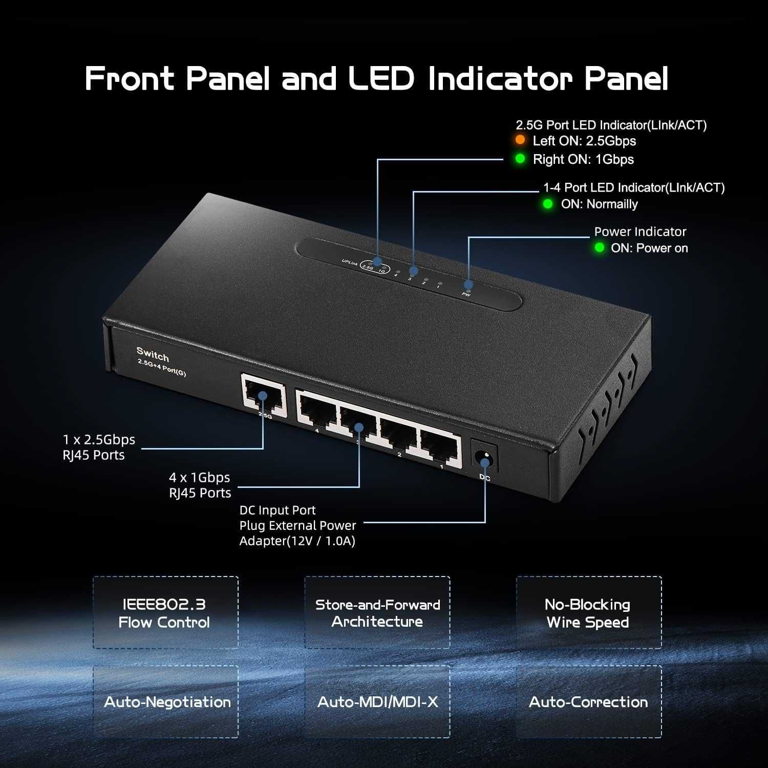 Switch Binardat G05-0412G,1 port 2,5 Gb,4 port RJ-45 Ethernet Gigabit