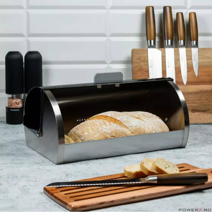 Cutie pentru depozitat paine, din bambus, negru, 36 x 21 x 17 cm,