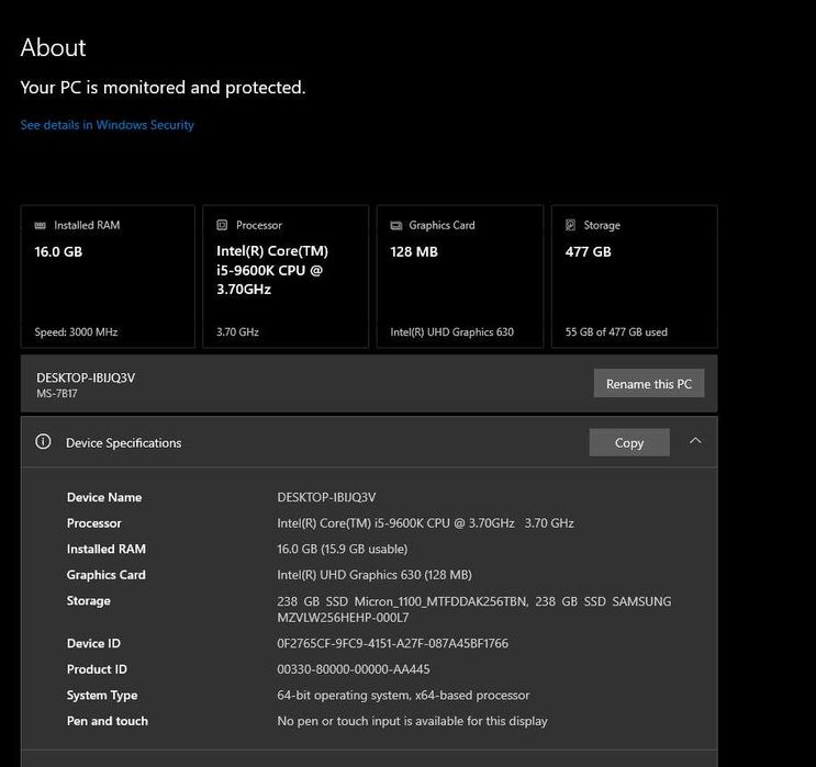 PC i5 9600K ,16GB RAM ,500 SSD,Noctua