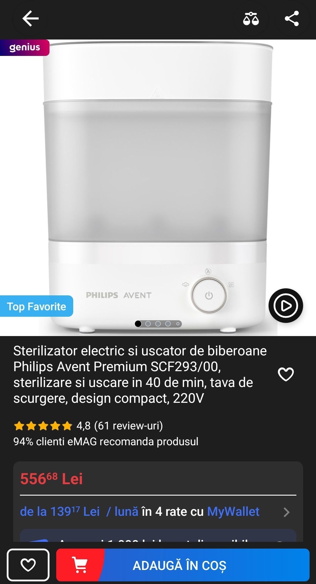 SIGILATE - Philips Avent Premium: Sterlizator uscator, biberoane (Bon)