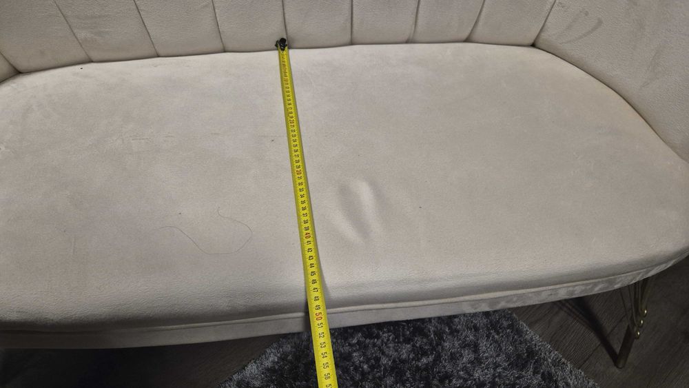 Canapea/bancheta 2 persoane crem eleganta cu picioare metalice aurii