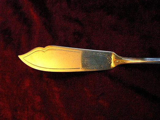 Нож-лопатка серебро (послевоенный, проба 800, клеймо - голова рабочего