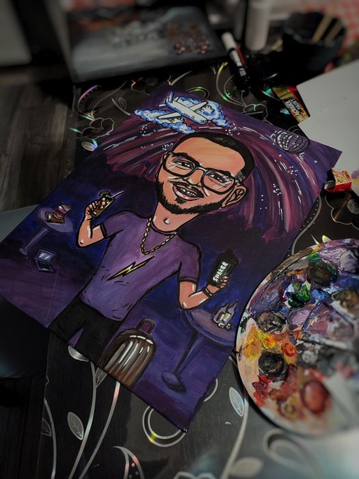 Realizez portrete și caricaturi la comandă în vopsea ulei, creion