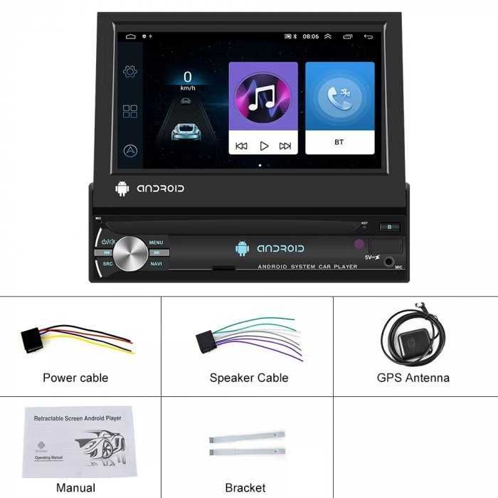 Dvd auto player, radio, bt, usb, wi-fi, retractabil, 1+16g sau 2 +32g