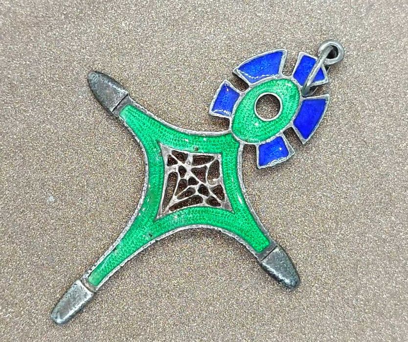 Cruce Agadez tuareg argint emailat verde si albastru