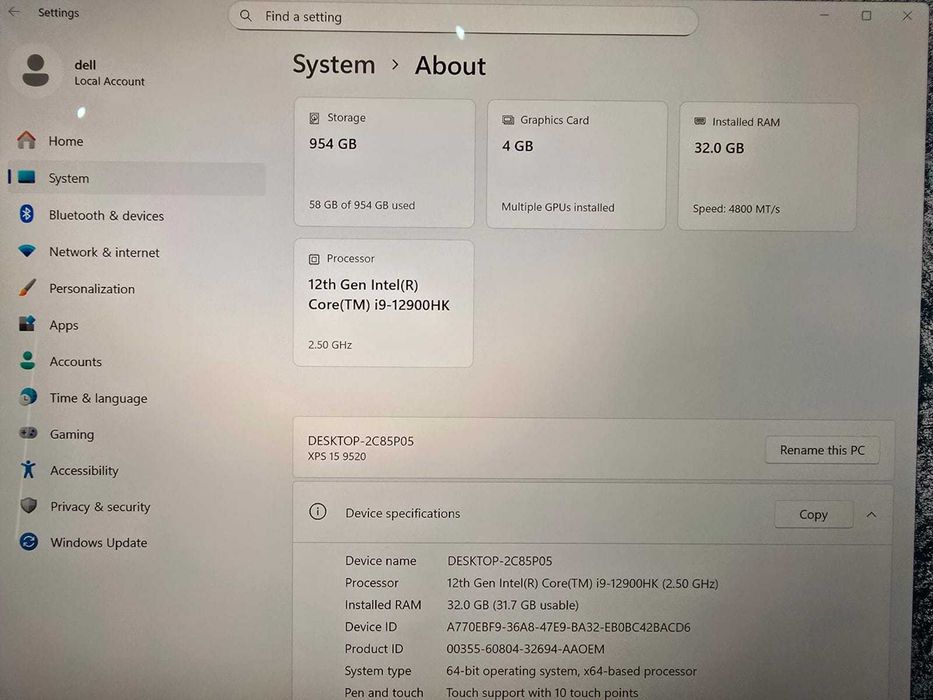 Laptop Dell XPS 15 / I9-12900HK / 32GB / RTX 3050 / KROM AMANET