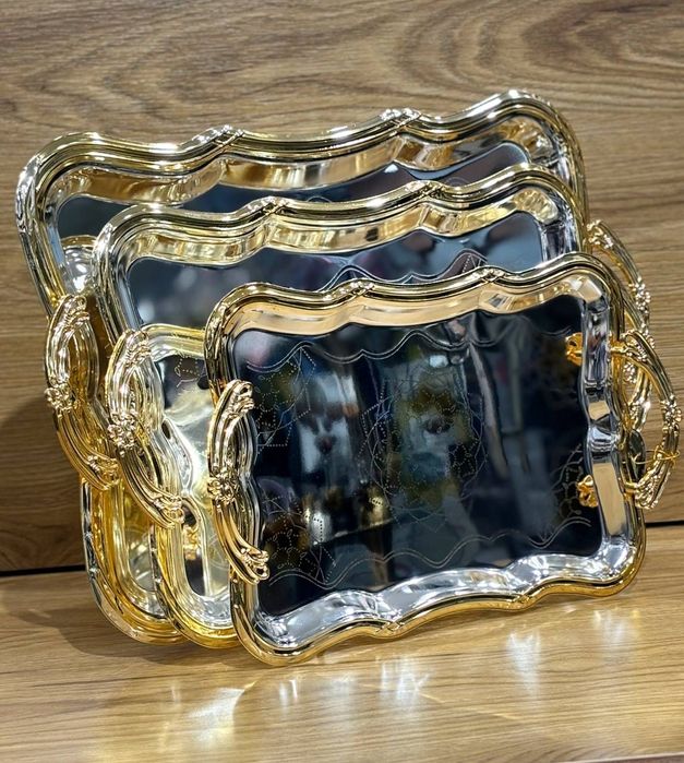 Подносы зеркальные  Gold/Silver Набор из 3 шт