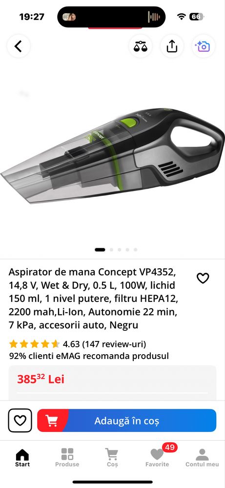 Aspirator Concept – Umed & Uscat – 14.8V + Accesorii