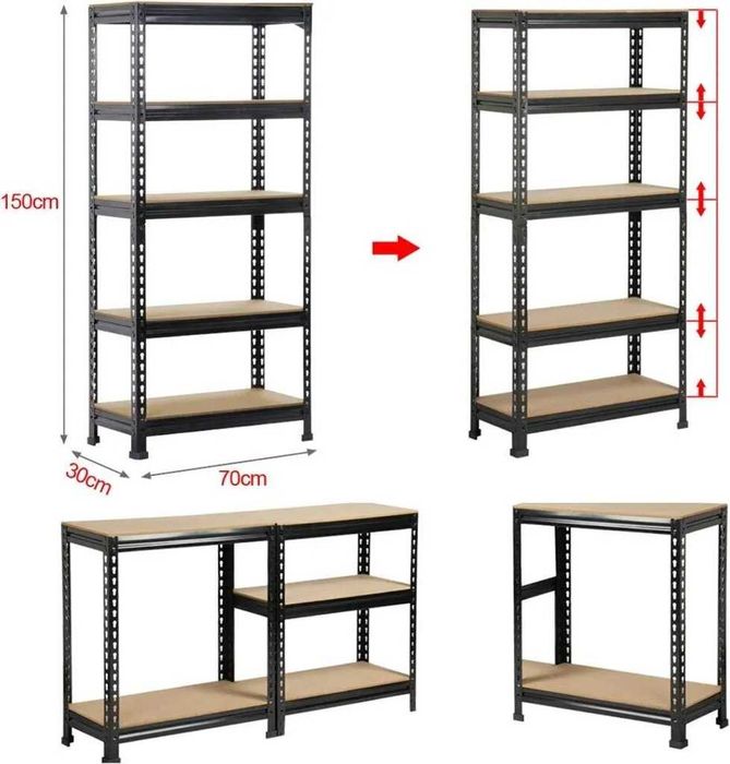 Raft metalic depozitare 5polite MDF 150x70x30 cm negru |S 610821 Black