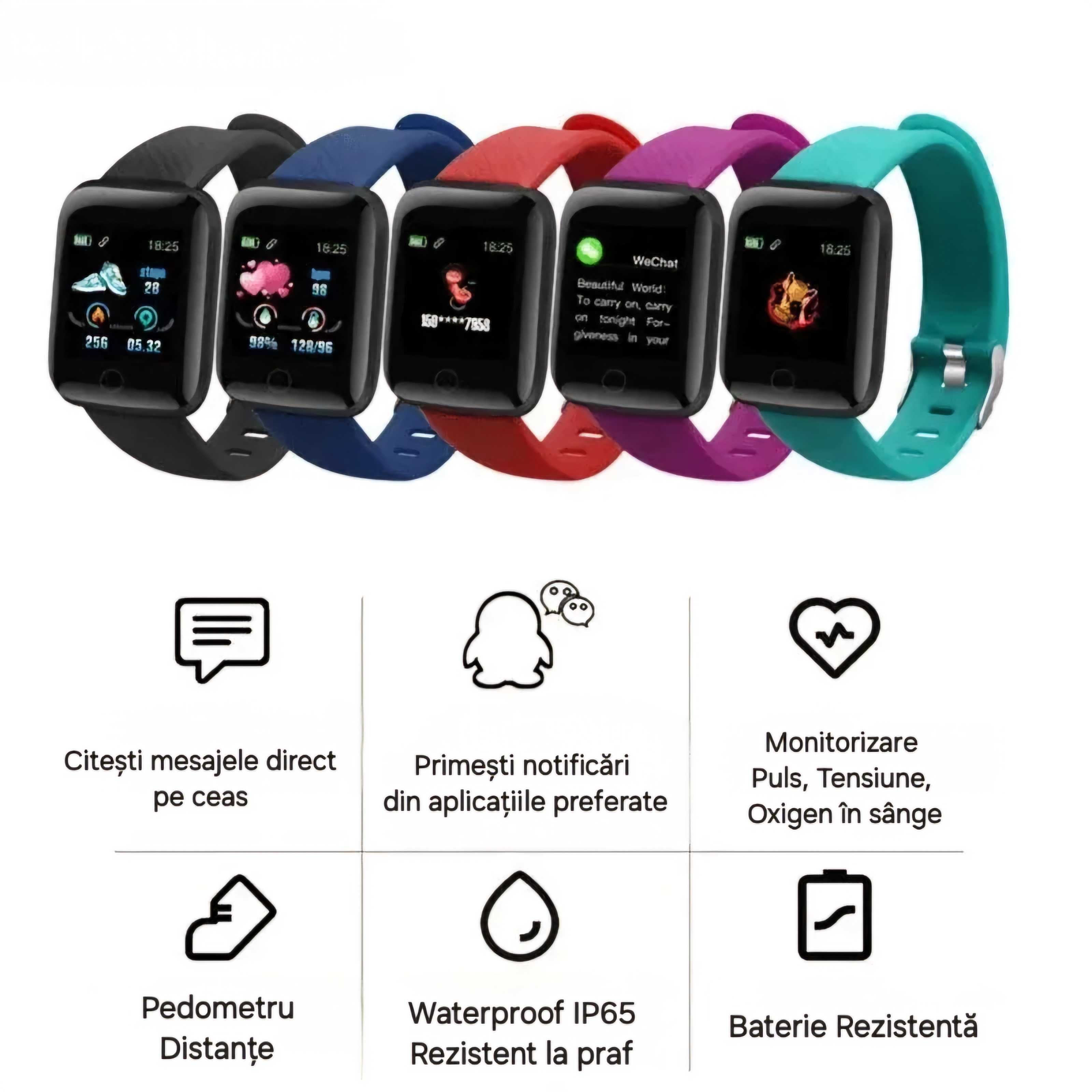 Set smartwatch pătrat+2curele: Blue-Negru. Apeluri/mesaje/notificări.