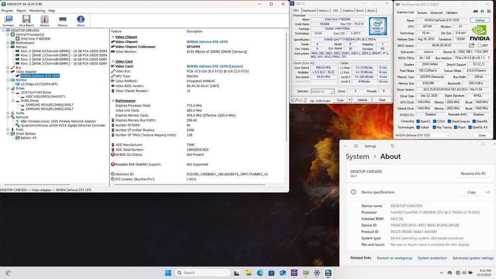 Gaming Lenovo Y910-17ISK i7-6820HK 64GB 1TB SSD + 1TB HDD GTX 1070 8GB