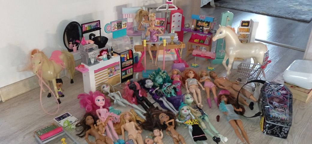 Lot xxl Barbie ,accesorii si 7 Monster High ,seturi multe,colectie