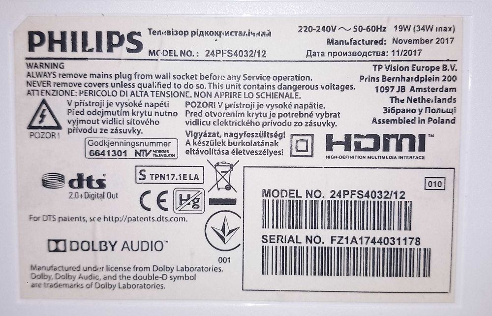 LED Philips, 61 cm, 24PFS4032/12, Full HD, Clasa A+