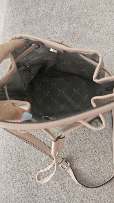 Geanta bucket Catwalk bej cu insertii roz