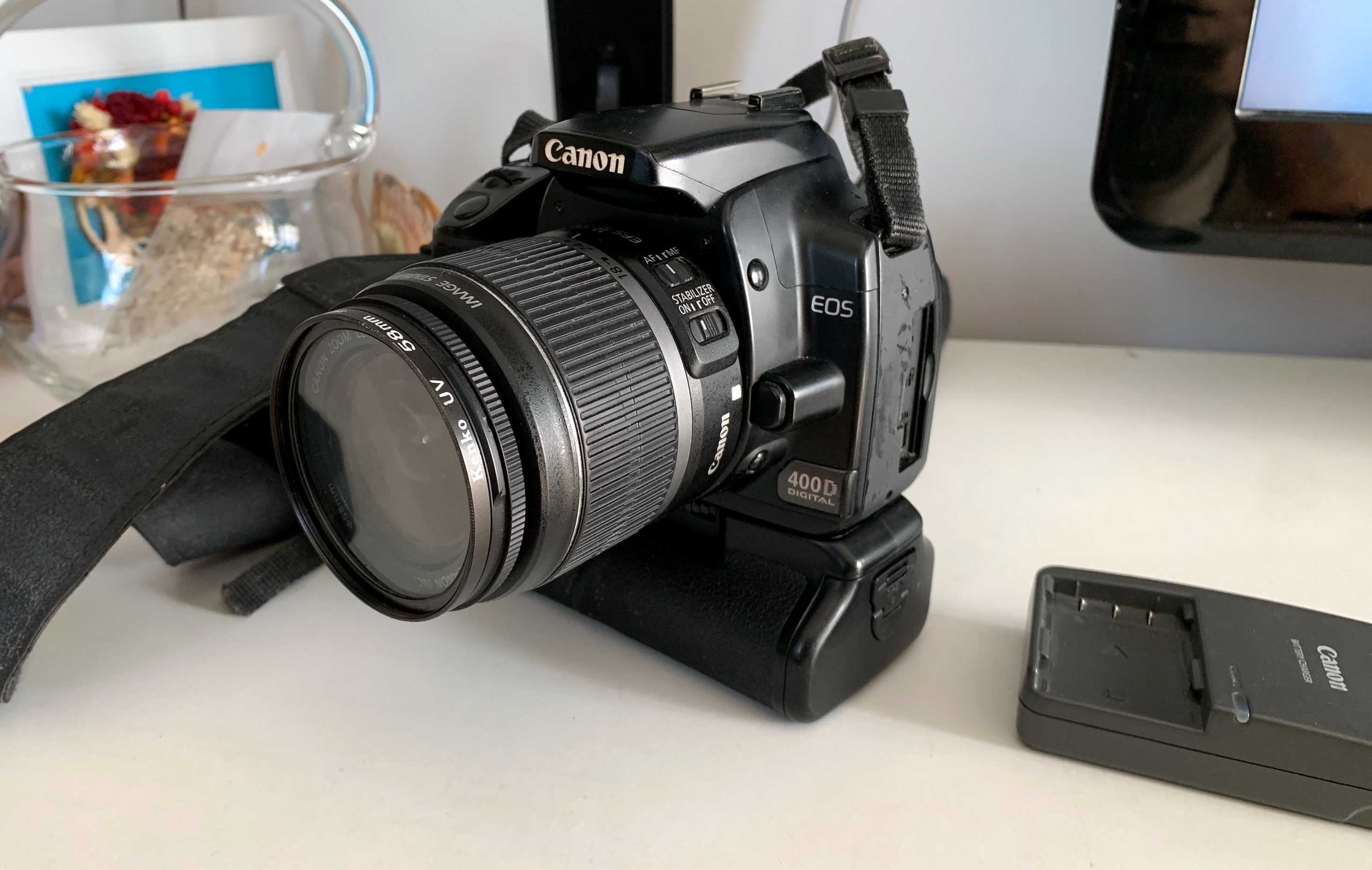 DSLR Canon EOS 400D + Grip 2 acum + filtru+inc cu eroare fara obiectiv
