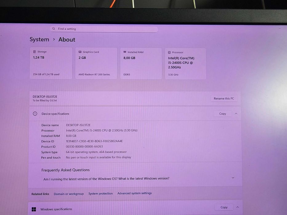 PC intel i5 2400 4x3.30 Ghz|R7 250 2GB|8GB RAM|128GB+240GB SSD+1TB HDD