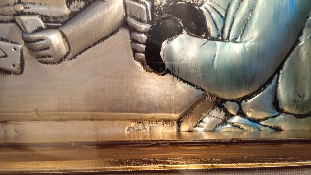 Tablou Poker argint 800, jucatori carti, stantat, ideal cazinou/bar