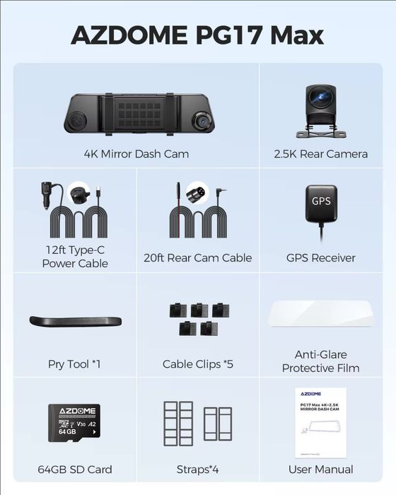 Зеркало видеорегистратор Azdome PG17 MAX Wi-Fi