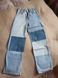Blugi / jeans fete H&M patchwork albaștri mărimea 164 13-14 ani
