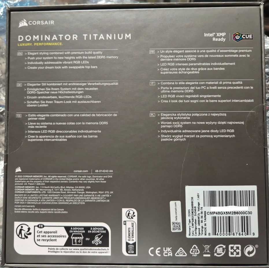Продавам RAM  Corsair Dominator Titanium RGB DIMM Kit 48GB