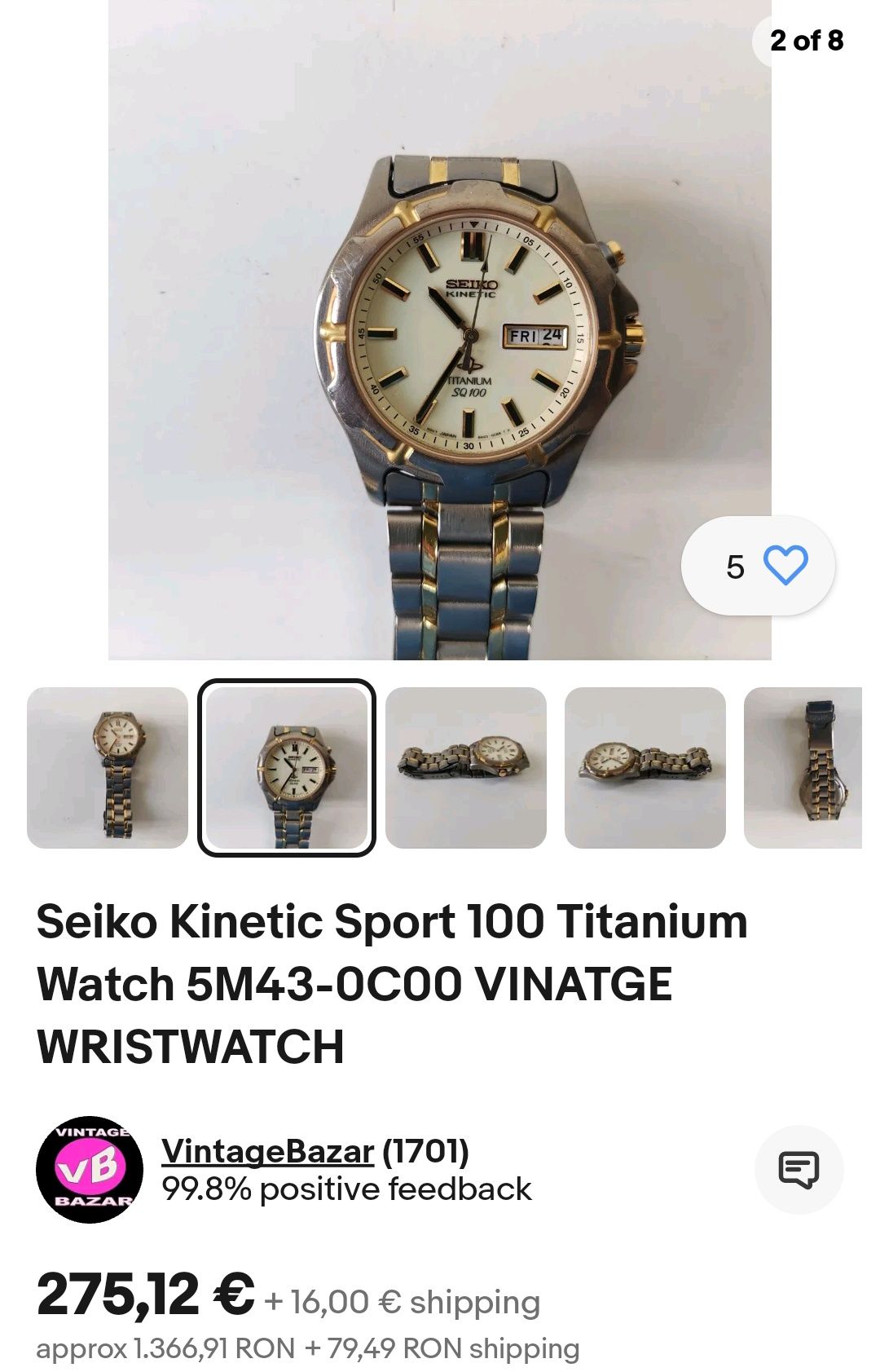 Ceas Bărbătesc Seiko Kinetic Titan 5m43-0c00 Japan